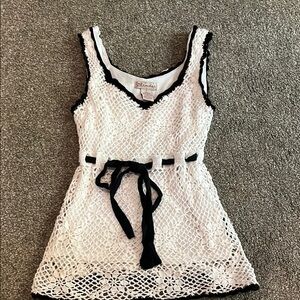 Elegant White Lace Top with Black Accents